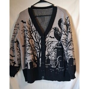 ROMWE Gothic Horror Print Loose Fit Color Block Cardigan, 1XL